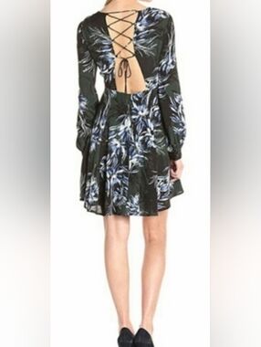 Floral Flowy Whimsigoth Lace Up Back Mini Dress